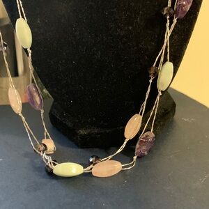 Multi-Strand Pastel Gemstone Necklace - Pink, Lavender, Pale Green